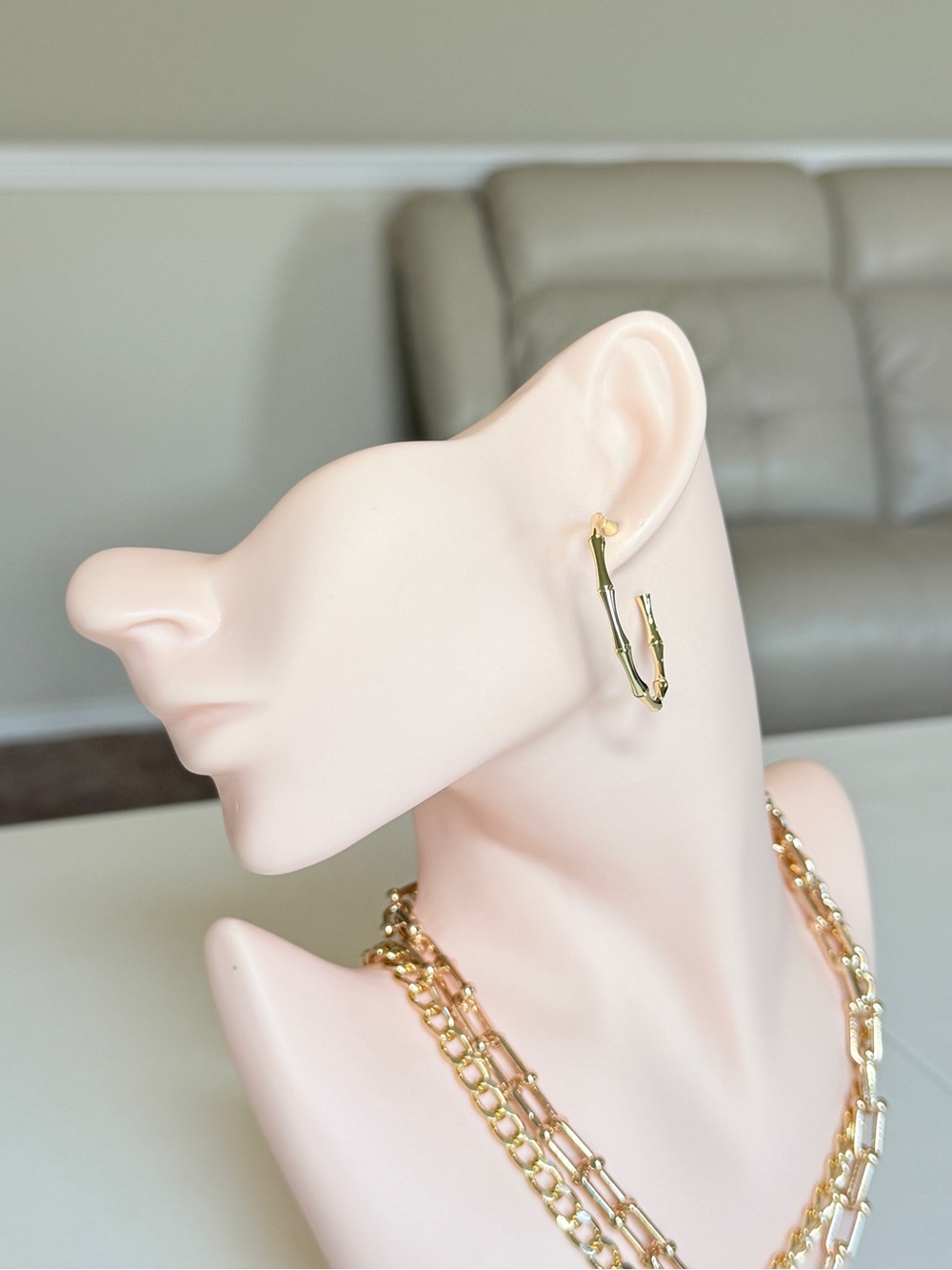 Gold Dipped Bamboo Design Hoop Earrings - Women Jewelry